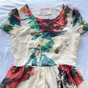 Cap sleeve Cream maxi dress with splashes of colour